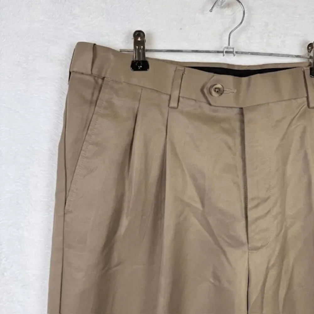 Perry Ellis Tan Dress Slacks Trousers Cuffed Pleated Pockets Size‎ 34x32